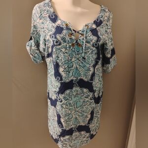 Lilly Pulitzer Dress Women's Small Everett Hey Big Sailor Blue Tunic Shirt Rayon